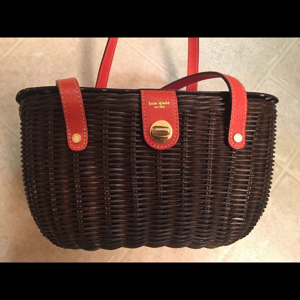 EUC Kate Spade leather and Wicker basket handbag